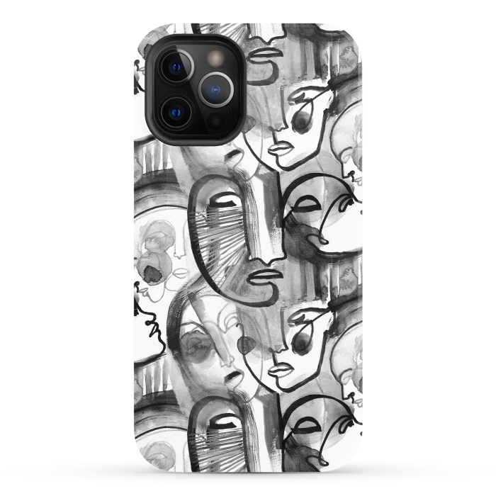 iPhone 12 Pro StrongFit Tribal ink line art portaits by Oana 
