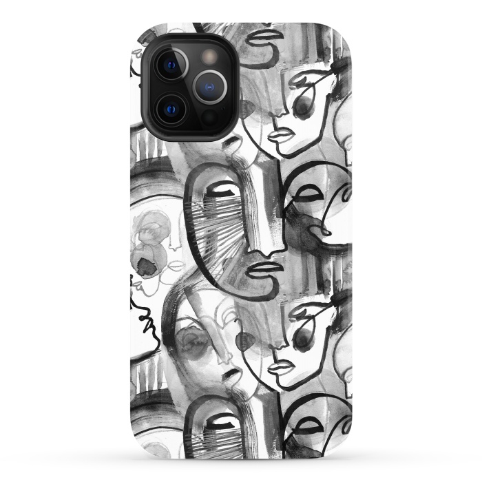 iPhone 12 Pro Max StrongFit Tribal ink line art portaits by Oana 