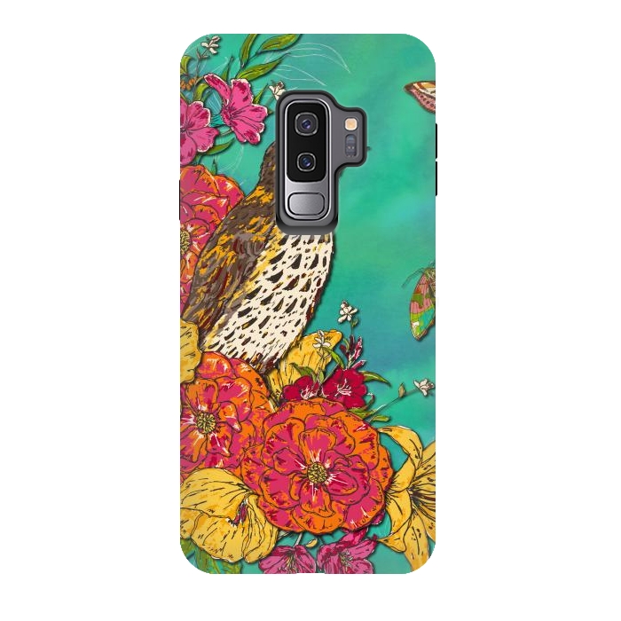 Galaxy S9 plus StrongFit Floral Songthrush by Lotti Brown