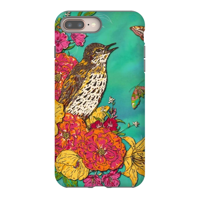 iPhone 8 plus StrongFit Floral Songthrush by Lotti Brown