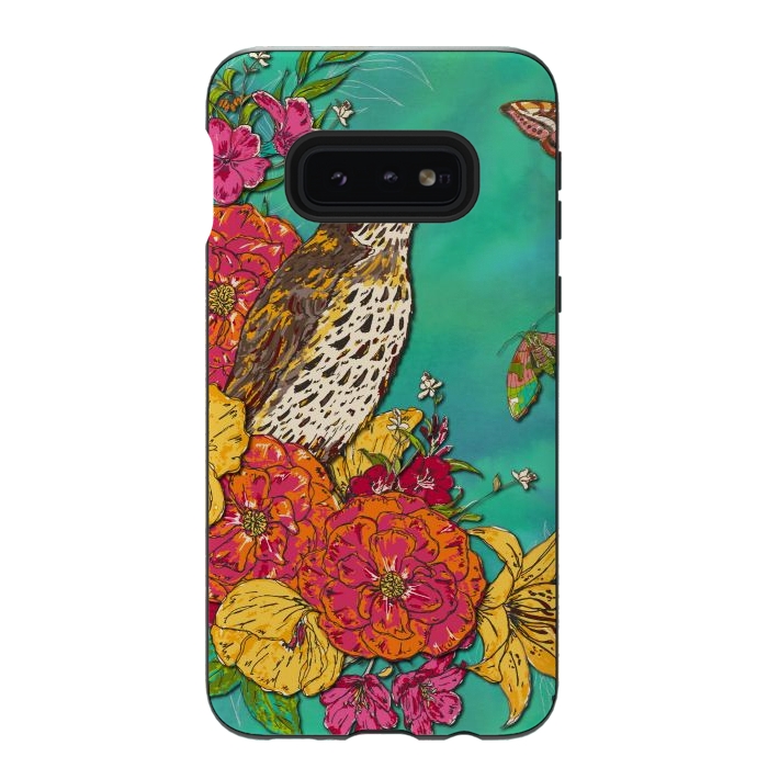 Galaxy S10e StrongFit Floral Songthrush by Lotti Brown