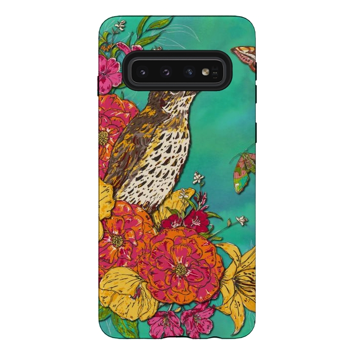 Galaxy S10 StrongFit Floral Songthrush by Lotti Brown