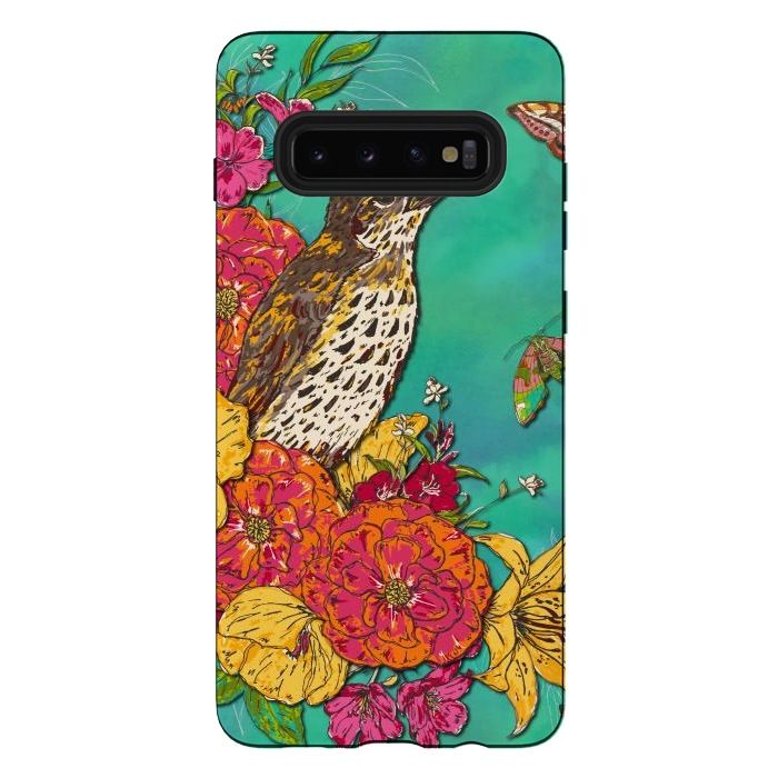 Galaxy S10 plus StrongFit Floral Songthrush by Lotti Brown