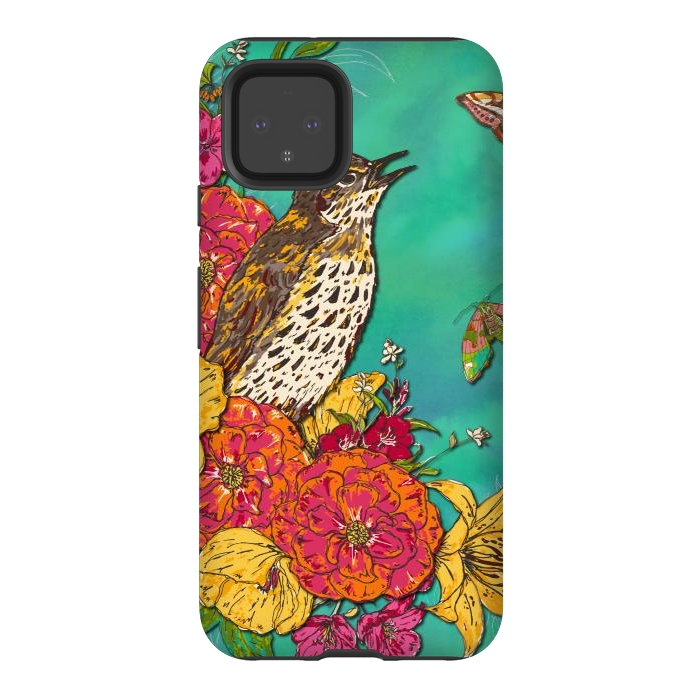 Pixel 4 StrongFit Floral Songthrush by Lotti Brown