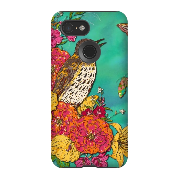 Pixel 3 StrongFit Floral Songthrush by Lotti Brown