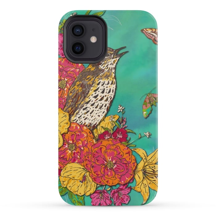 iPhone 12 mini StrongFit Floral Songthrush by Lotti Brown