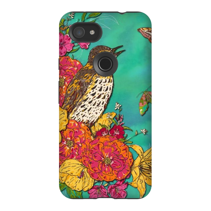 Pixel 3AXL StrongFit Floral Songthrush by Lotti Brown