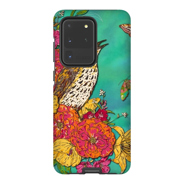 Galaxy S20 Ultra StrongFit Floral Songthrush by Lotti Brown