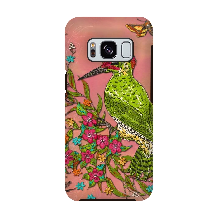 Galaxy S8 StrongFit Floral Woodpecker by Lotti Brown
