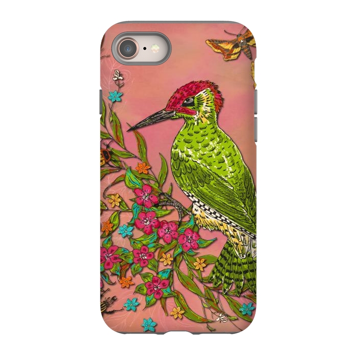 iPhone 8 StrongFit Floral Woodpecker by Lotti Brown