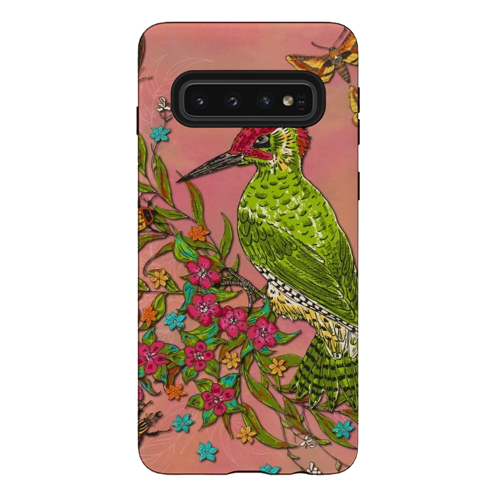 Galaxy S10 StrongFit Floral Woodpecker by Lotti Brown