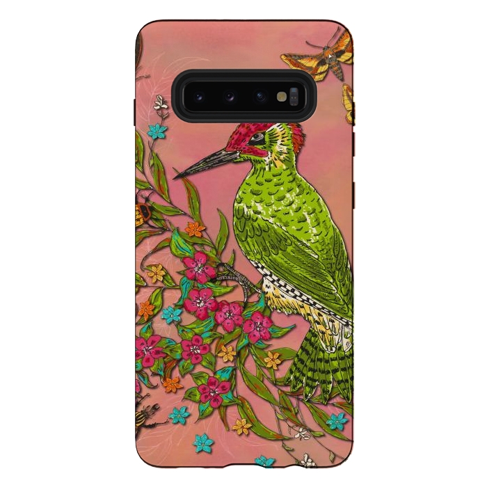 Galaxy S10 plus StrongFit Floral Woodpecker by Lotti Brown