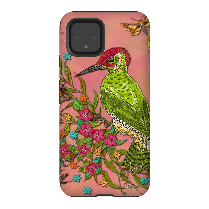 Pixel 4 StrongFit Floral Woodpecker by Lotti Brown