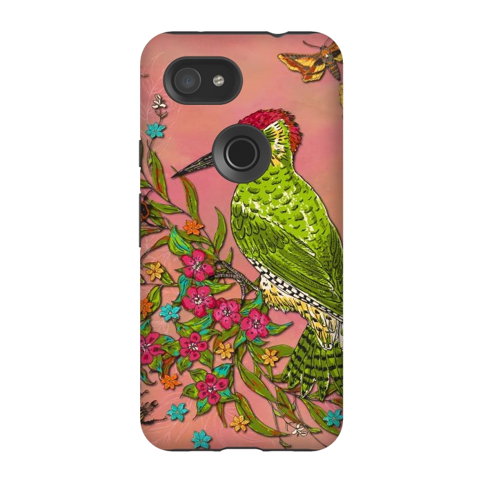Pixel 3A StrongFit Floral Woodpecker by Lotti Brown
