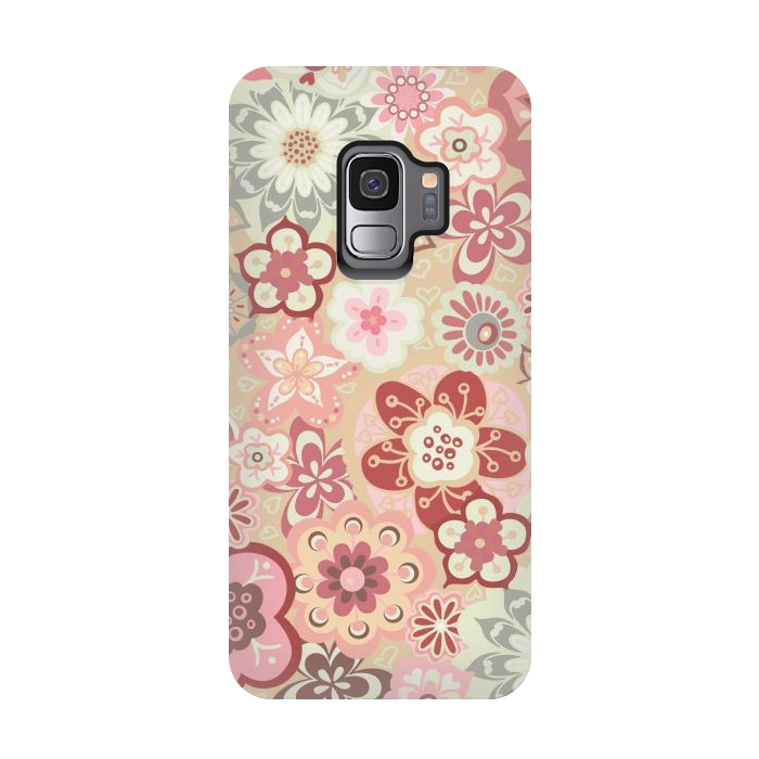 Galaxy S9 StrongFit Beautiful Bouquet of Blooms-Beige and Pink by Paula Ohreen