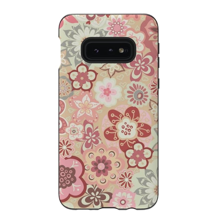 Galaxy S10e StrongFit Beautiful Bouquet of Blooms-Beige and Pink by Paula Ohreen