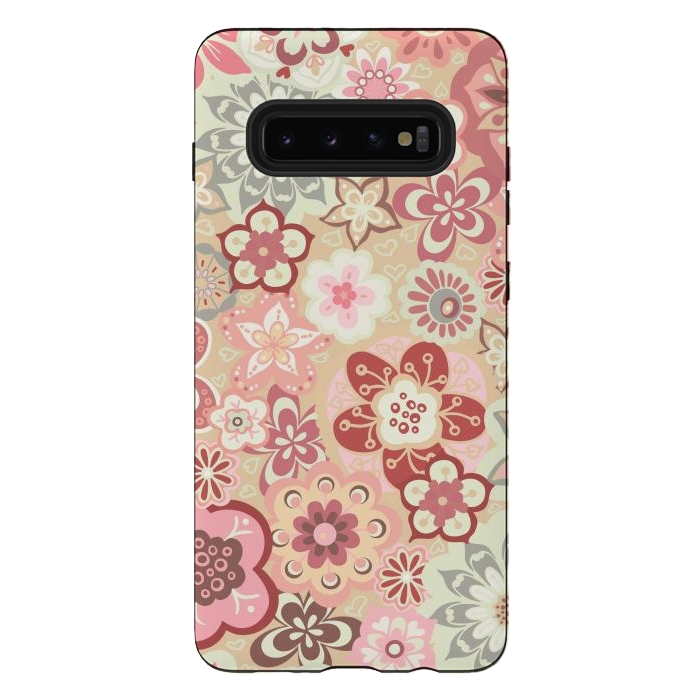 Galaxy S10 plus StrongFit Beautiful Bouquet of Blooms-Beige and Pink by Paula Ohreen