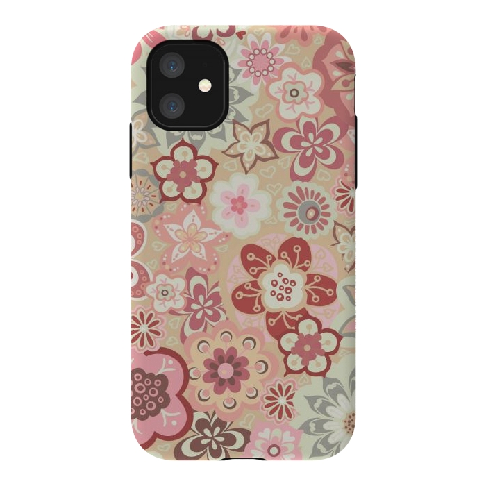 iPhone 11 StrongFit Beautiful Bouquet of Blooms-Beige and Pink by Paula Ohreen