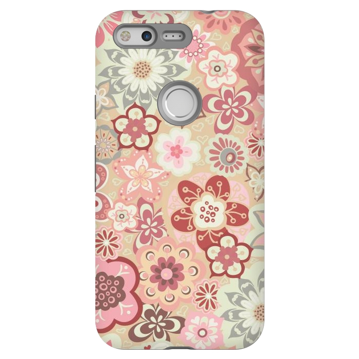 Pixel StrongFit Beautiful Bouquet of Blooms-Beige and Pink by Paula Ohreen