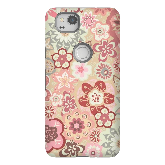 Pixel 2 StrongFit Beautiful Bouquet of Blooms-Beige and Pink by Paula Ohreen