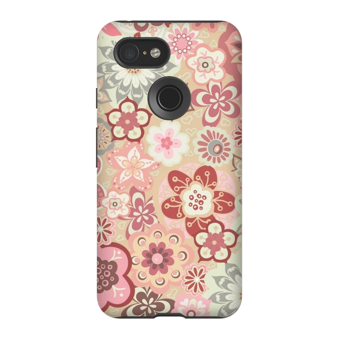 Pixel 3 StrongFit Beautiful Bouquet of Blooms-Beige and Pink by Paula Ohreen