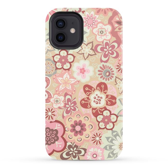 iPhone 12 StrongFit Beautiful Bouquet of Blooms-Beige and Pink by Paula Ohreen
