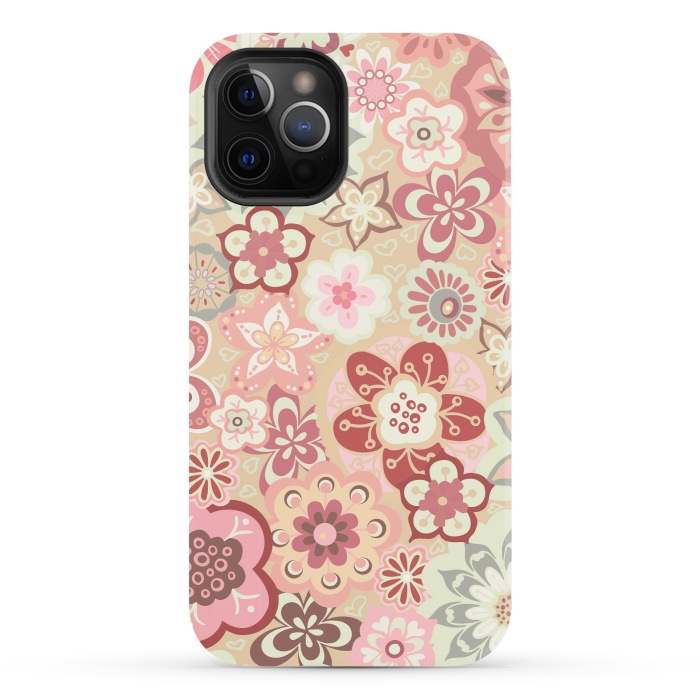 iPhone 12 Pro StrongFit Beautiful Bouquet of Blooms-Beige and Pink by Paula Ohreen