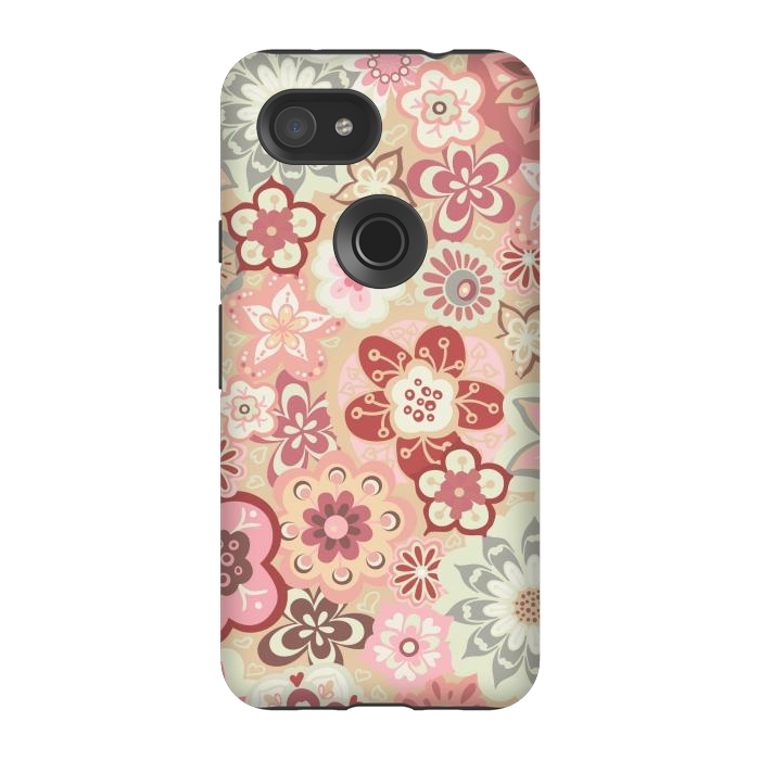 Pixel 3A StrongFit Beautiful Bouquet of Blooms-Beige and Pink by Paula Ohreen