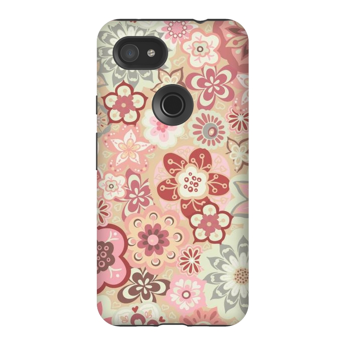 Pixel 3AXL StrongFit Beautiful Bouquet of Blooms-Beige and Pink by Paula Ohreen