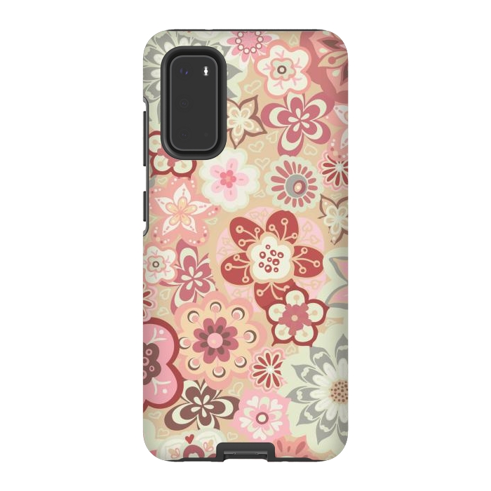Galaxy S20 StrongFit Beautiful Bouquet of Blooms-Beige and Pink by Paula Ohreen