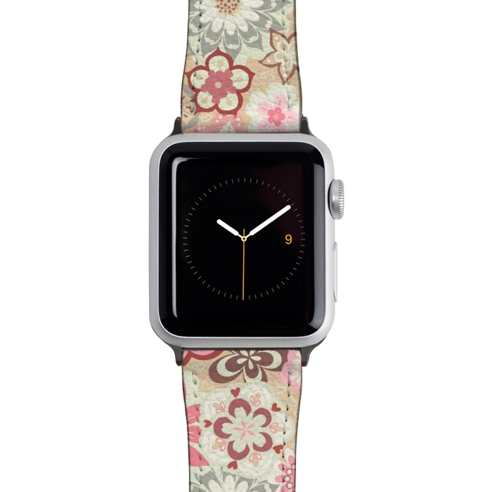 Watch 38mm / 40mm Strap PU leather Beautiful Bouquet of Blooms-Beige and Pink by Paula Ohreen