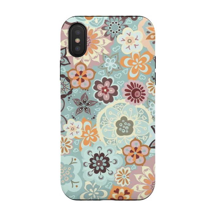 iPhone Xs / X StrongFit Beautiful Bouquet of Blooms-Blue and Pink by Paula Ohreen