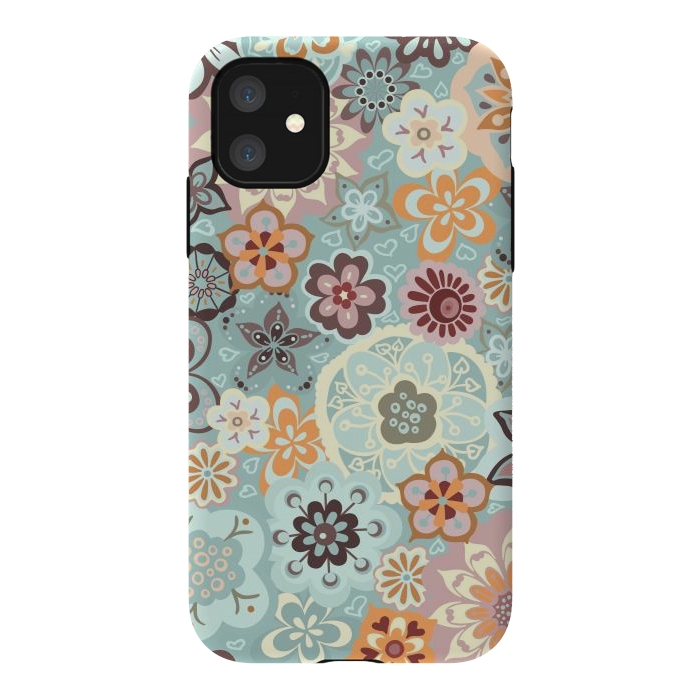 iPhone 11 StrongFit Beautiful Bouquet of Blooms-Blue and Pink by Paula Ohreen