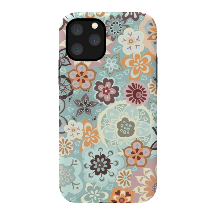 iPhone 11 Pro StrongFit Beautiful Bouquet of Blooms-Blue and Pink by Paula Ohreen
