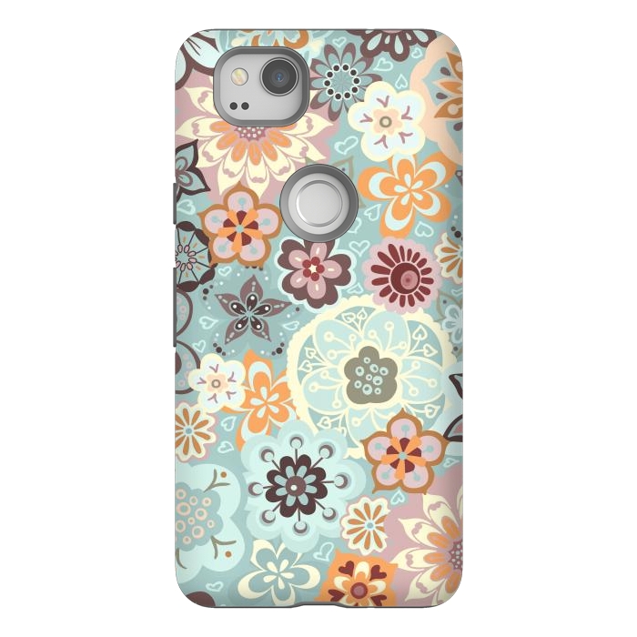 Pixel 2 StrongFit Beautiful Bouquet of Blooms-Blue and Pink by Paula Ohreen