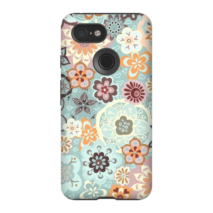 Pixel 3 StrongFit Beautiful Bouquet of Blooms-Blue and Pink by Paula Ohreen