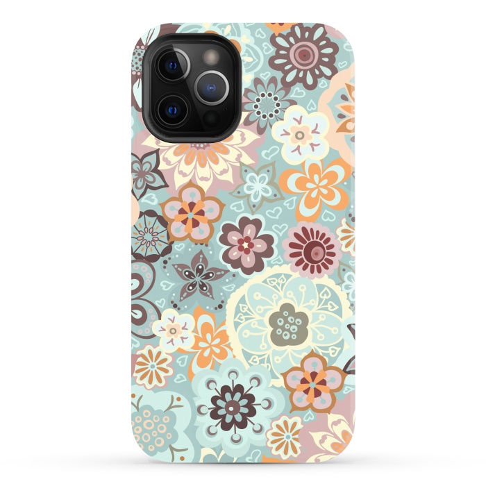 iPhone 12 Pro Max StrongFit Beautiful Bouquet of Blooms-Blue and Pink by Paula Ohreen