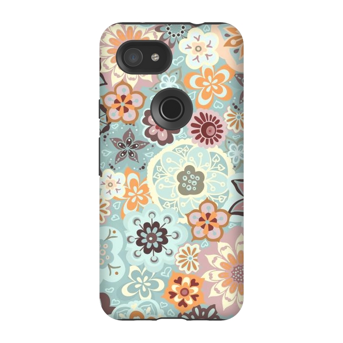 Pixel 3A StrongFit Beautiful Bouquet of Blooms-Blue and Pink by Paula Ohreen