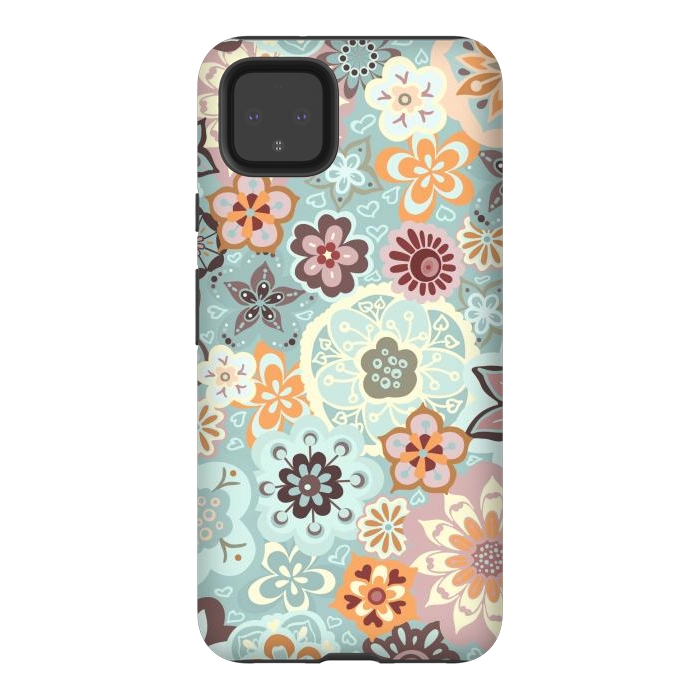 Pixel 4XL StrongFit Beautiful Bouquet of Blooms-Blue and Pink by Paula Ohreen
