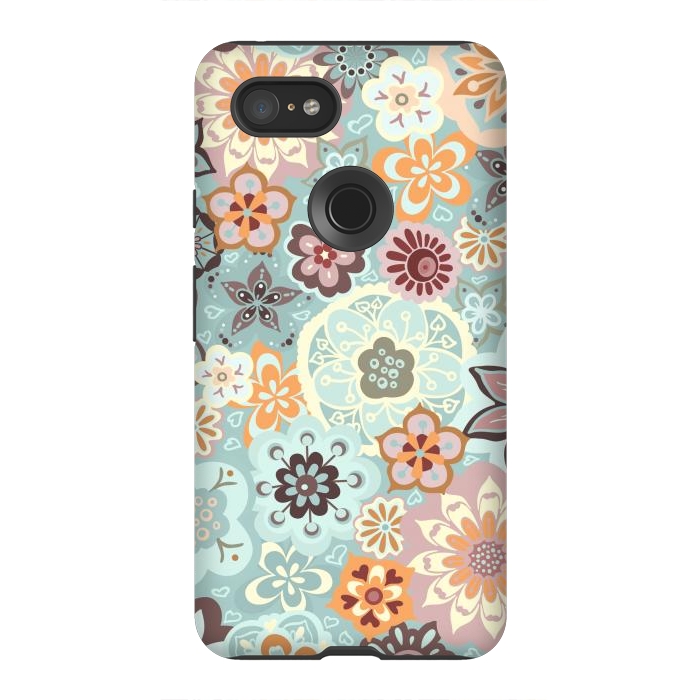 Pixel 3XL StrongFit Beautiful Bouquet of Blooms-Blue and Pink by Paula Ohreen