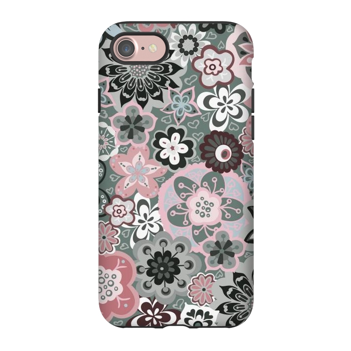 iPhone 7 StrongFit Beautiful Bouquet of Blooms-Dark Grey and Pink by Paula Ohreen