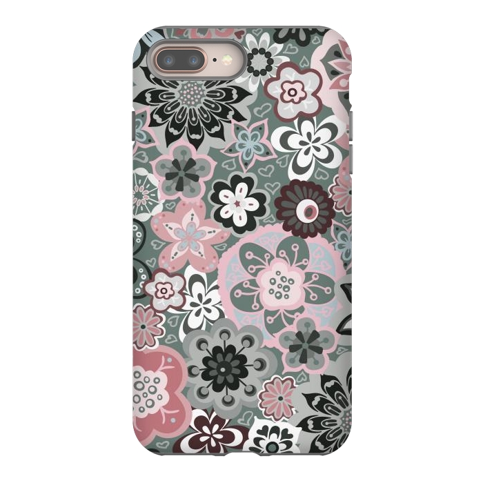 iPhone 7 plus StrongFit Beautiful Bouquet of Blooms-Dark Grey and Pink by Paula Ohreen