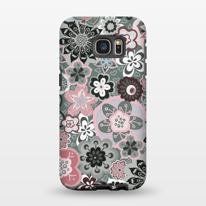 Galaxy S7 EDGE StrongFit Beautiful Bouquet of Blooms-Dark Grey and Pink by Paula Ohreen