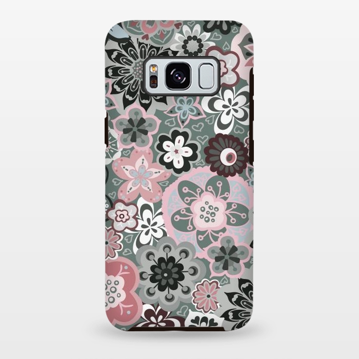Galaxy S8 plus StrongFit Beautiful Bouquet of Blooms-Dark Grey and Pink by Paula Ohreen