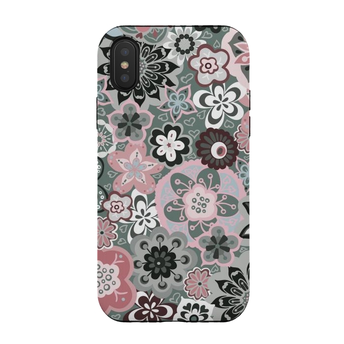 iPhone Xs / X StrongFit Beautiful Bouquet of Blooms-Dark Grey and Pink by Paula Ohreen