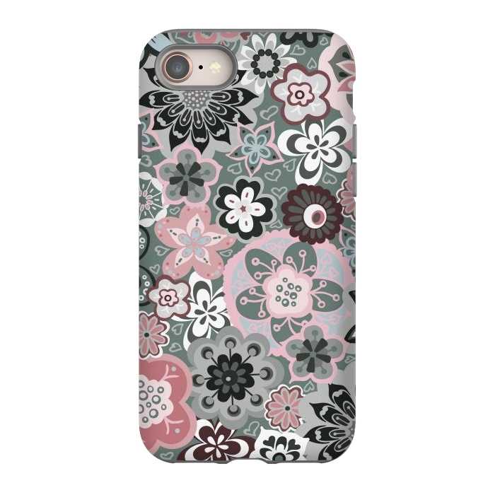 iPhone 8 StrongFit Beautiful Bouquet of Blooms-Dark Grey and Pink by Paula Ohreen
