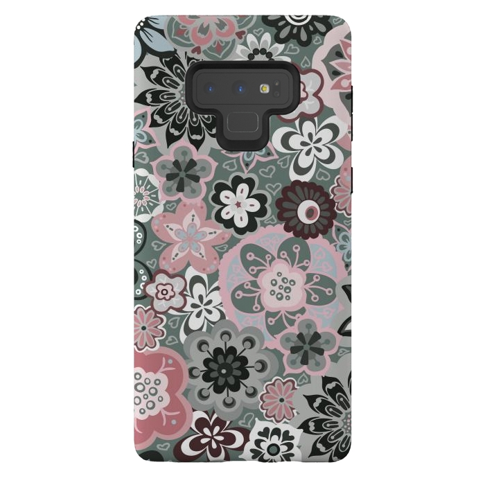 Galaxy Note 9 StrongFit Beautiful Bouquet of Blooms-Dark Grey and Pink by Paula Ohreen
