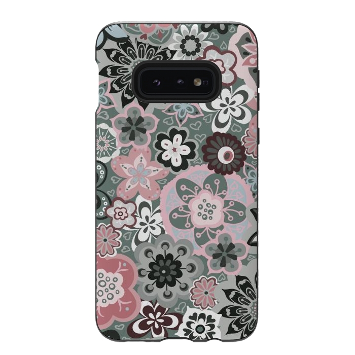Galaxy S10e StrongFit Beautiful Bouquet of Blooms-Dark Grey and Pink by Paula Ohreen