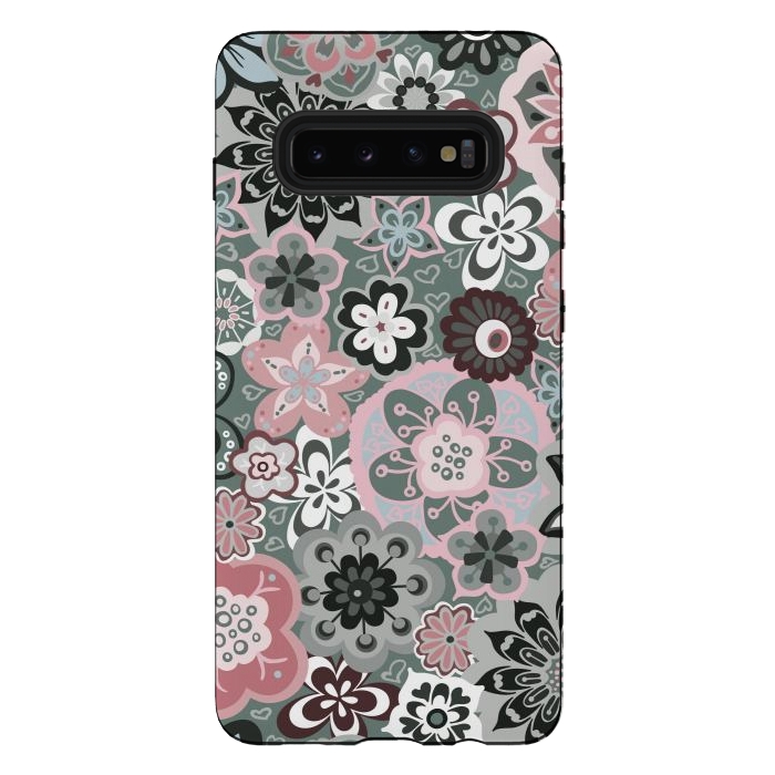 Galaxy S10 plus StrongFit Beautiful Bouquet of Blooms-Dark Grey and Pink by Paula Ohreen