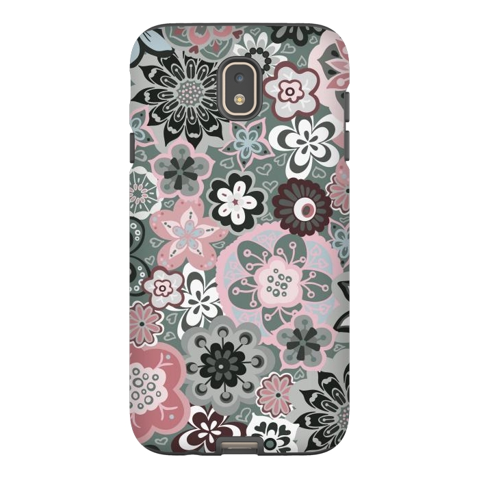 Galaxy J7 StrongFit Beautiful Bouquet of Blooms-Dark Grey and Pink by Paula Ohreen
